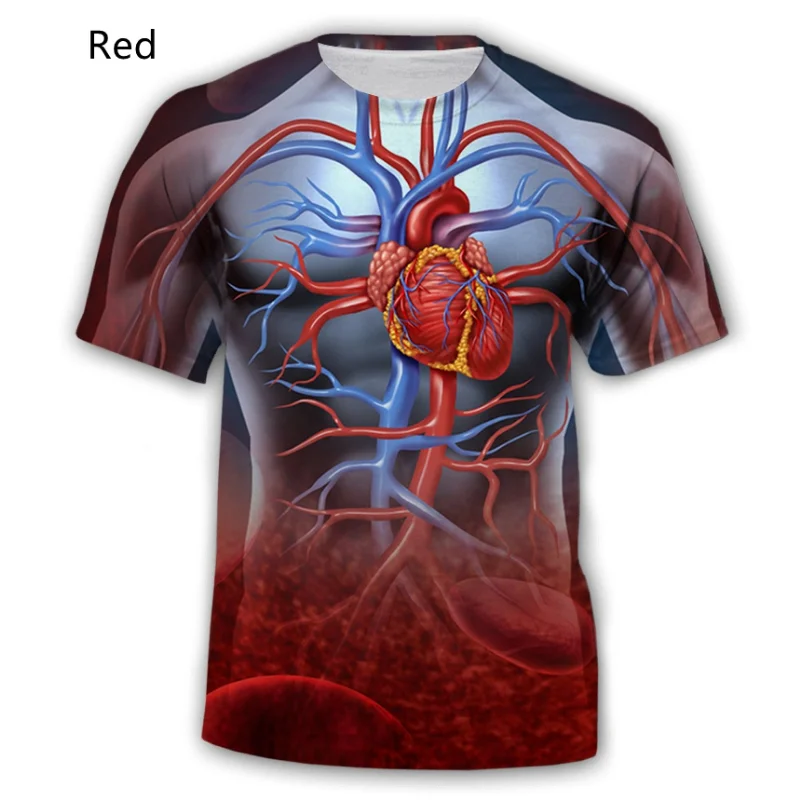 Men's Skeleton Visceral Digestive System 3D Printing T-shirt Summer Short Sleeved Round Neck Unisex Breathable Casual Wear