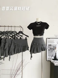 Women Grey A-line Pleated Skirt Vintage Y2k 90s Mini Skirt Harajuku Korean Asymmetrical Skirt 2000s Fashion Clothes Summer 2024