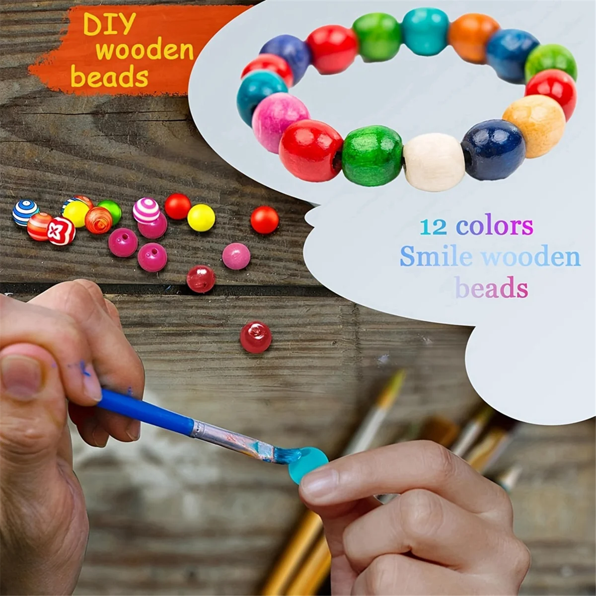 

AA25 1 Set Graffiti Wood Beads Kit Wooden Beads Smile Face Wood Spacer Printed Wooden for DIY Craft Art Jewelry Making