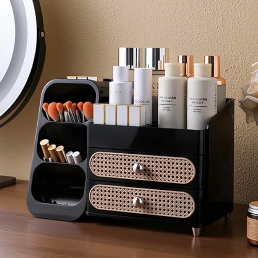 

Makeup Organizer with Drawers, Large Bathroom Countertop Organizer for Vanity, Desk Cosmetics Storage for Perfume Brushes Skinc