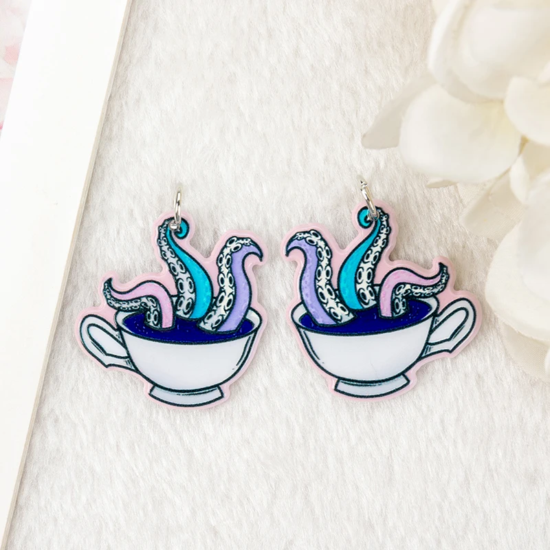 8Pcs Tentacles Spooky And Cute Charms Coffin Plant Power Earring Pendant Necklace DIY Making Accessories