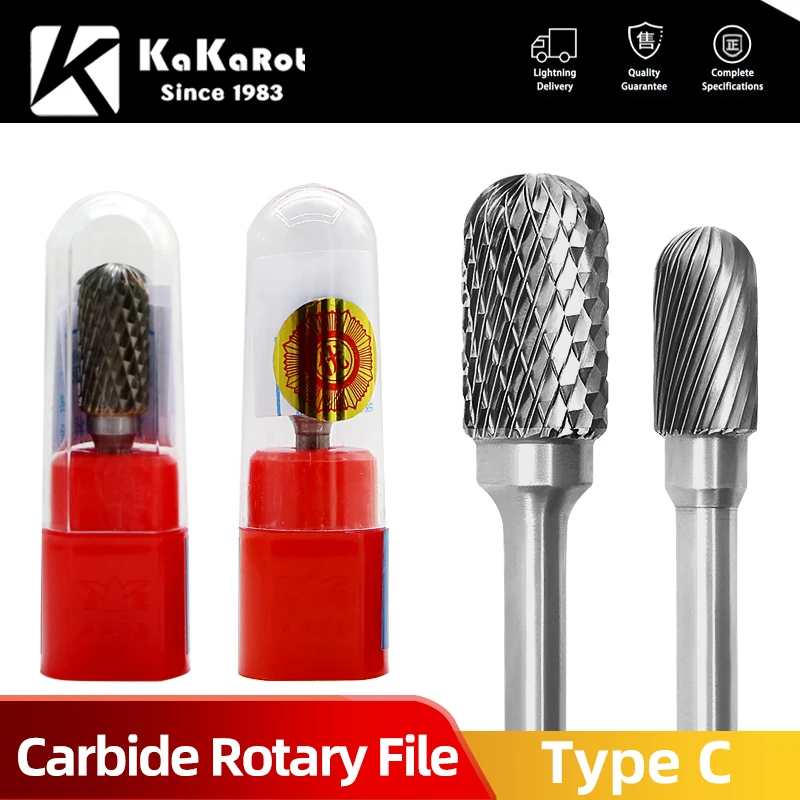 KaKarot 6mm Shank C Type C0616M06 C0820 Tungsten Carbide Rotary Files Burr Drill Bits CNC Engraving Rotary Tool Cutter Lime Core