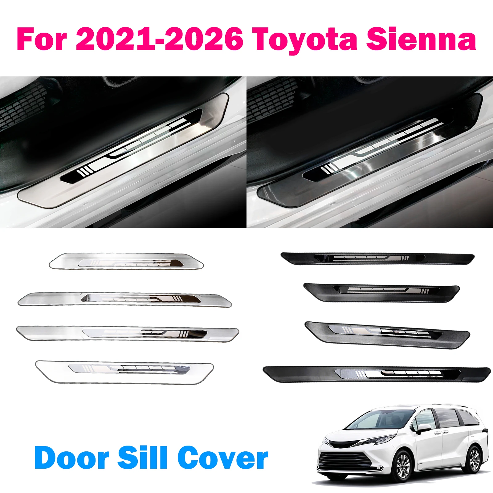 

For Toyota Sienna 2026 2025 2024 2023 2022 2021 Car Styling Stainless Steel Door Sills Scuff Plate Guard Protector Accessories