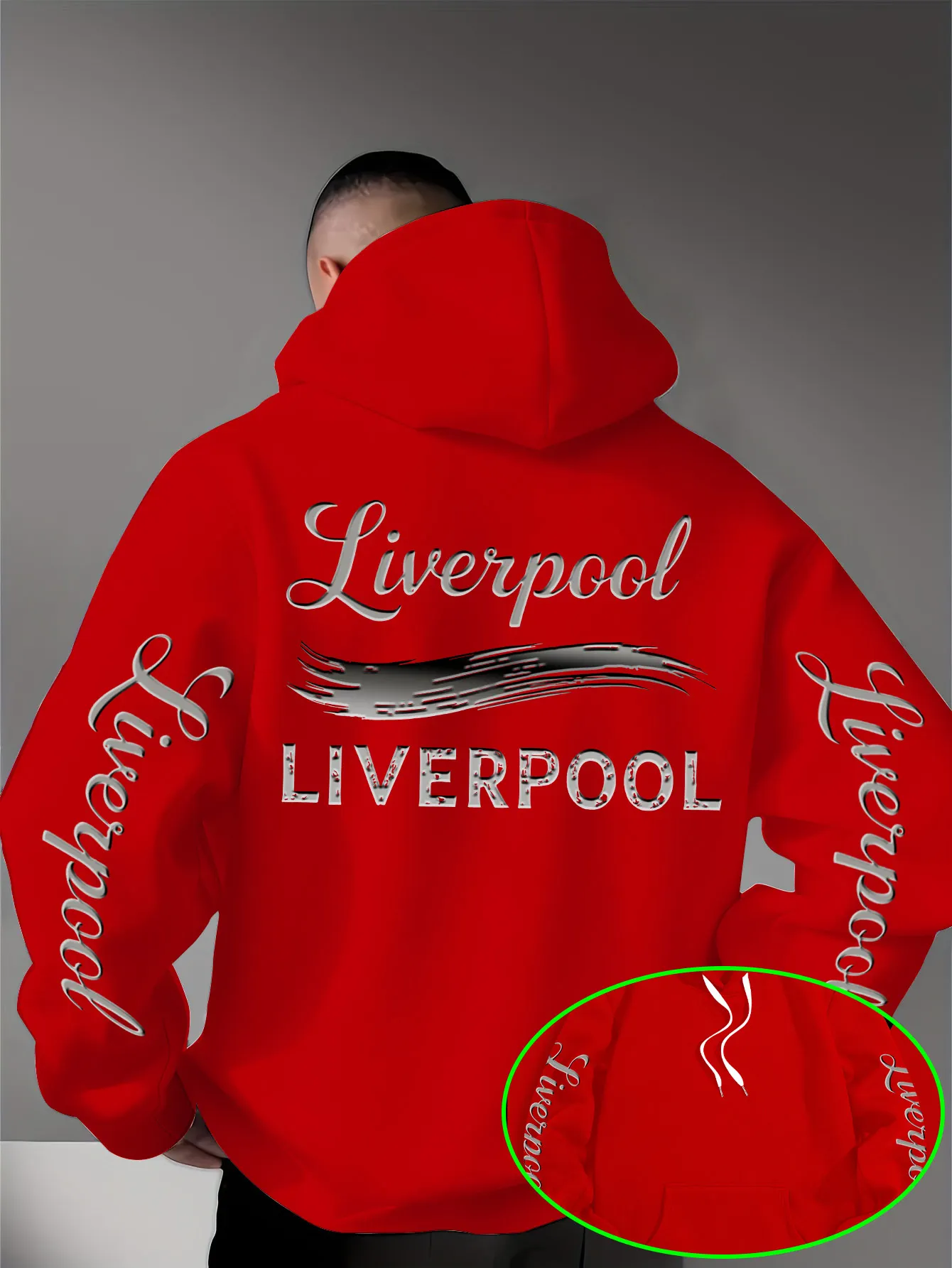 Herren Sport Hip-Hop Hoodie, Liverpool Schriftzug Textgrafik, Fleece-Gefüttertes Sweatshirt für Urbanen Streetstyle und Kaltes Wetter – Detail 7