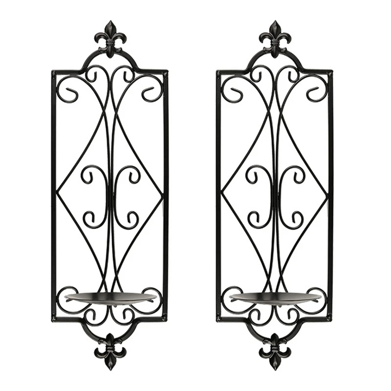 Decorative Black Scrolled Ivy Wall Mounted Candle Holder Wallhung Candle Holder Hanging Wall Sconce, Tealight