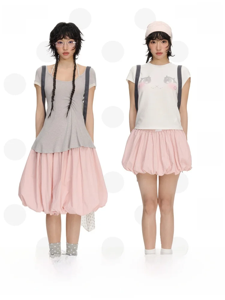 

NECY Pink Bloom Skirt Slimming A-Line Midi Skirt Pleated Design Summer Sweet Sle Polyester Fabric Casual Wear
