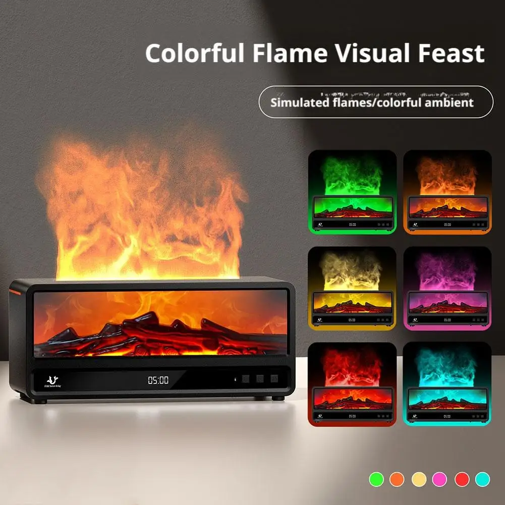 Flame Aroma Diffuser 250ML Water Tank 7 Color LED Fireplace Simulator with Remote Control Auto Shutoff for Home Relaxation Gift