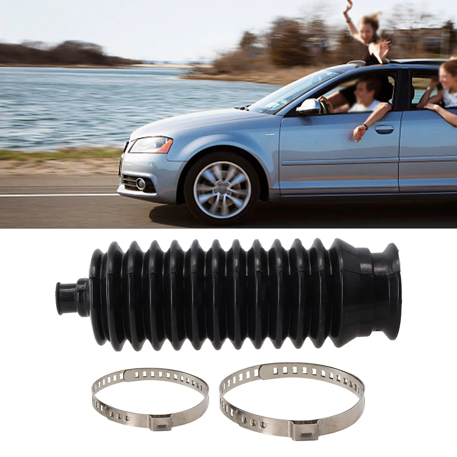 

Silicone Steering Rack And Pinion Bellows Boot Kit Black With 2 Clamps For Car Truck Transmission Repair