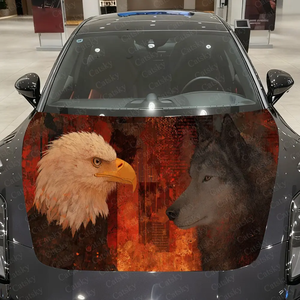 

Портрет Орел и Волк, ПВХ, обертывания на капот автомобиля, самоклеящаяся водонепроницаемая наклейка на капот автомобиля, защитные наклейки для украшения автомобиля
