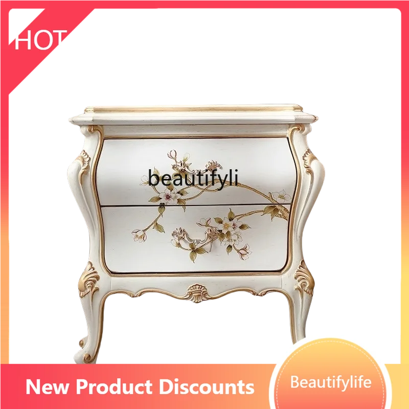 

French Court Style Solid Wood Bedside Cabinet Villa Large Flat Floor Master Bedroom Storage Cabinet European Style