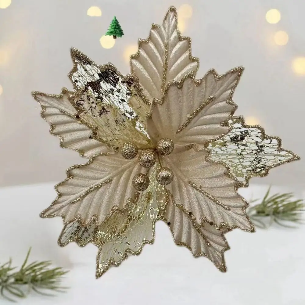 Mixed Leaves Hollow Christmas Flowers Handmade DIY Artificial Flower Oranment Maple Leaf Type Xmas Decorative Flowers