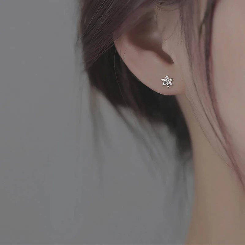 Sparkling Maple Leaf Earrings for Women Stylish Birthday Gift Silver Plated Jewelry Accessory for Ladies And Girls