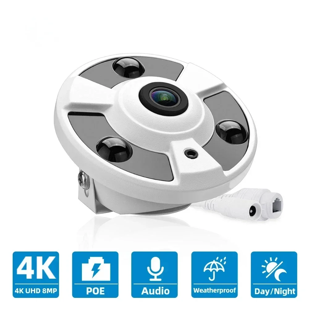 

8MP Home Security Surveillance Camera Audio Record 4K Camera 180 Degree 1.7mm Panoramic Fisheye Lens Network Wired CCTV POE IP