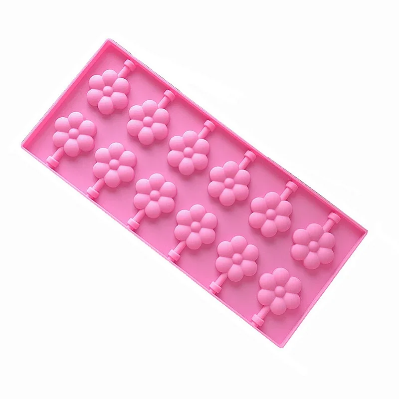 12 Hole Round Silicone Lollipop Mold Cute Paw Flower Chocolate Mould DIY Cherry Blossom Cake Decorating Form Silicone Bakeware