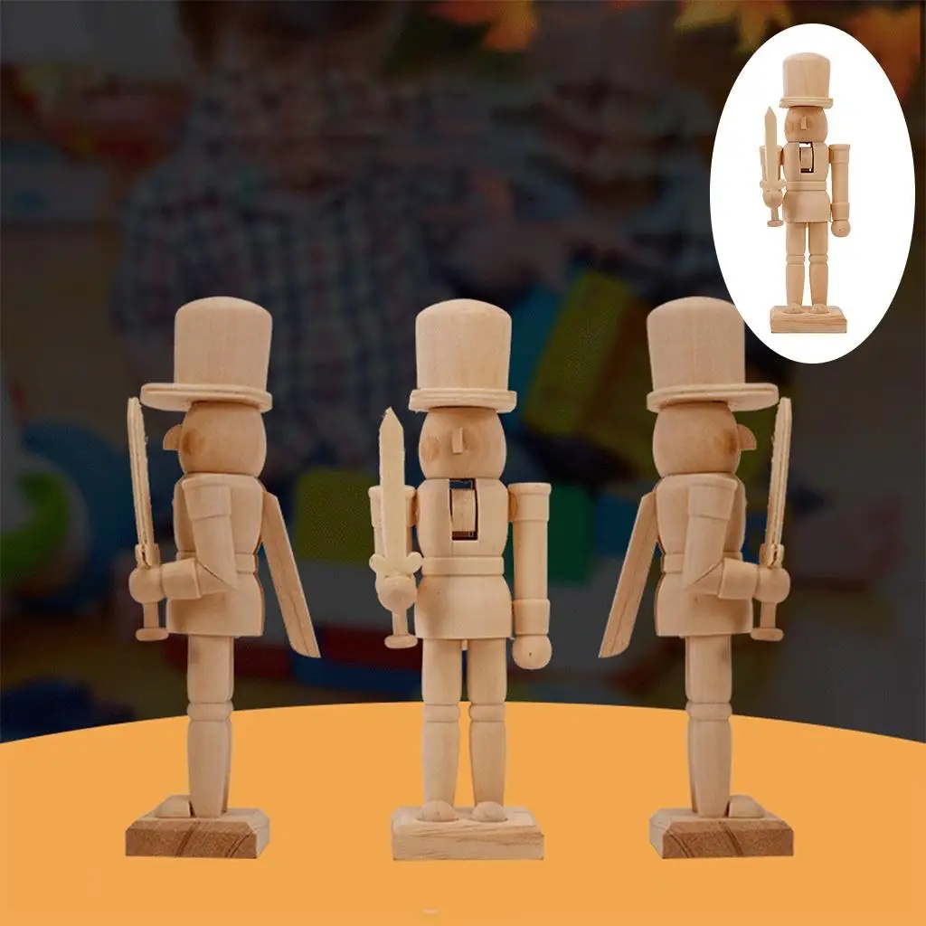 Wood Nutcracker Figurines Craft 20.5cm/8.07in Unpainted Mini Unfinished Wood Nutcracker for Christmas Kids