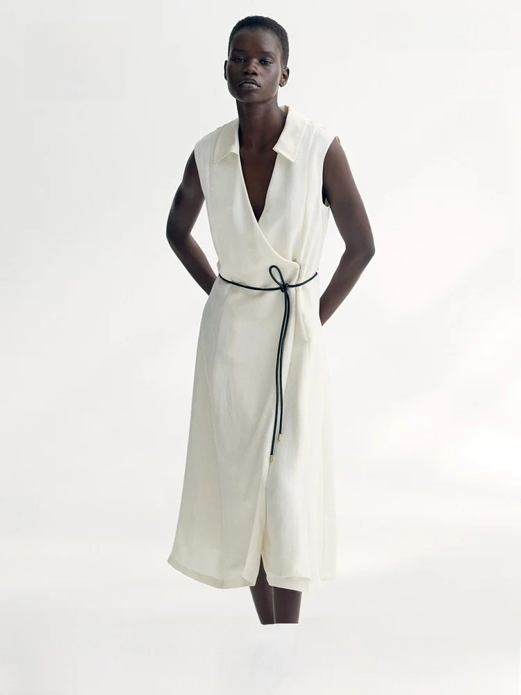 

Faionable Wrap Sle Belted Waist Dr Spring Season Women's Clothing H&M l Waist Gown ort Sve mid Length V Ne