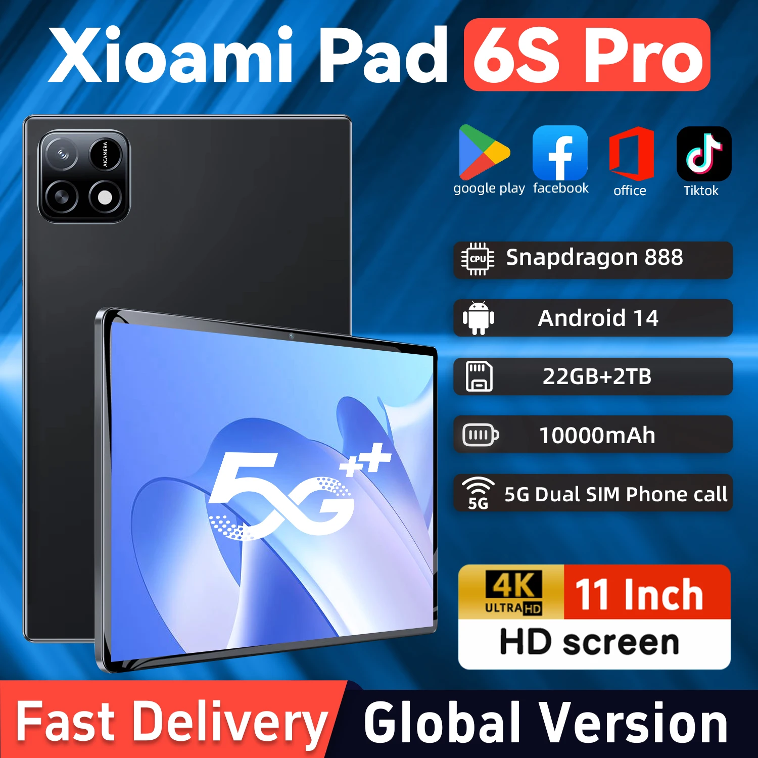 2024 Global Version Original Xioami Pad 6S Pro Tablet 11inch HD 4K Android 14 22GB+2TB 10000mAh 5G Dual SIM WiFi GPS Tablet PC