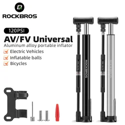 ROCKBROS 120PSI Bicycle Pump Portable Air Inflator Bike Pump with Gauge AV FV Schrader Presta Valve Pump Cycling Accessories