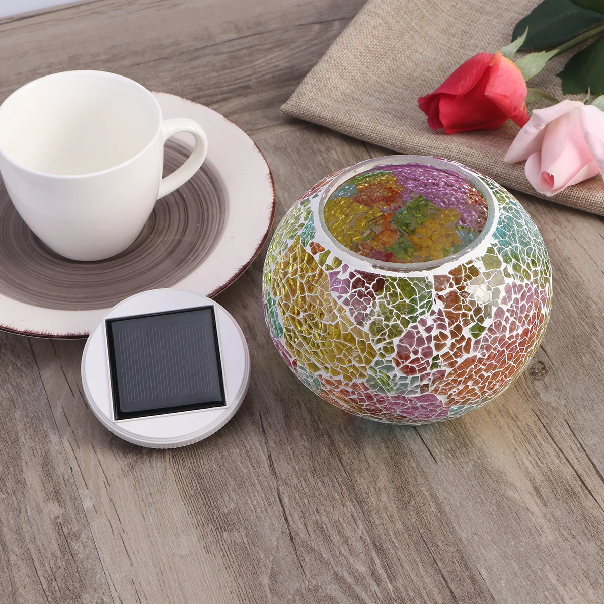 

Solar Powered Mosaic Glass Ball Color Changing LED Garden Table Lamp Waterproof Outdoor Light for Patio Yard Christmas Gift