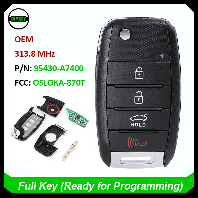 

DIYKEY Original Keyless Remote Key Fob for Kia Forte 2013 2014 2015 2016 OEM Smart Key 313.8mhz OSLOKA-870T 95430-A7400