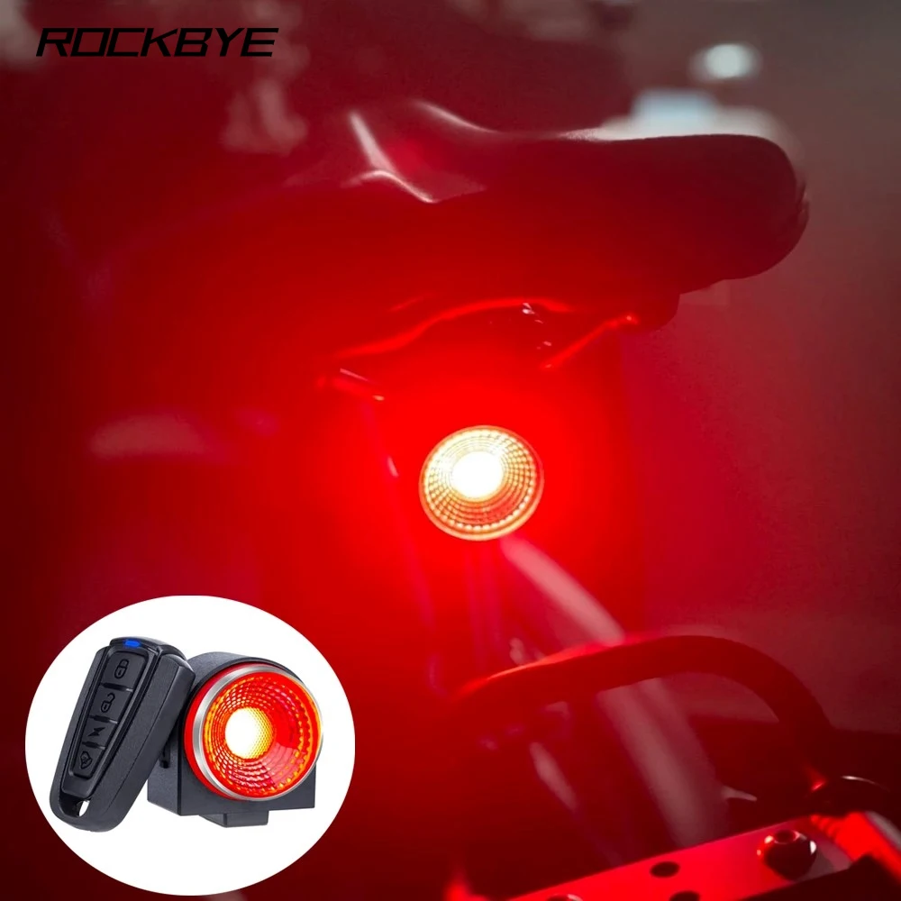 Rockbye Bicycle Anti-theft Alarm Tail Lights Remote Rechargeable LED USB Mountain Bike Taillight MTB Safety Warning Rear Lamp