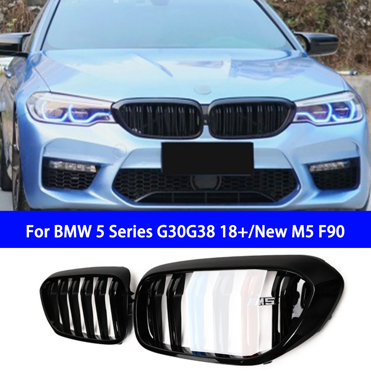 Suitable for BMW's New 5 Series G30 G38 F90 Modified Carbon Fiber Grille with Bright Three Color Stripes