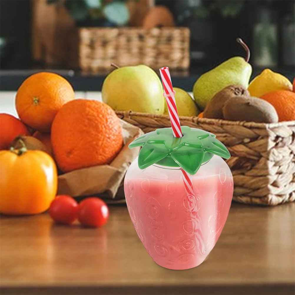 

4 Pcs Strawberry Sippy Cup Strawberries with Lid and Drink Decorative Plastic Water Drinking Beverage Milk Coffee