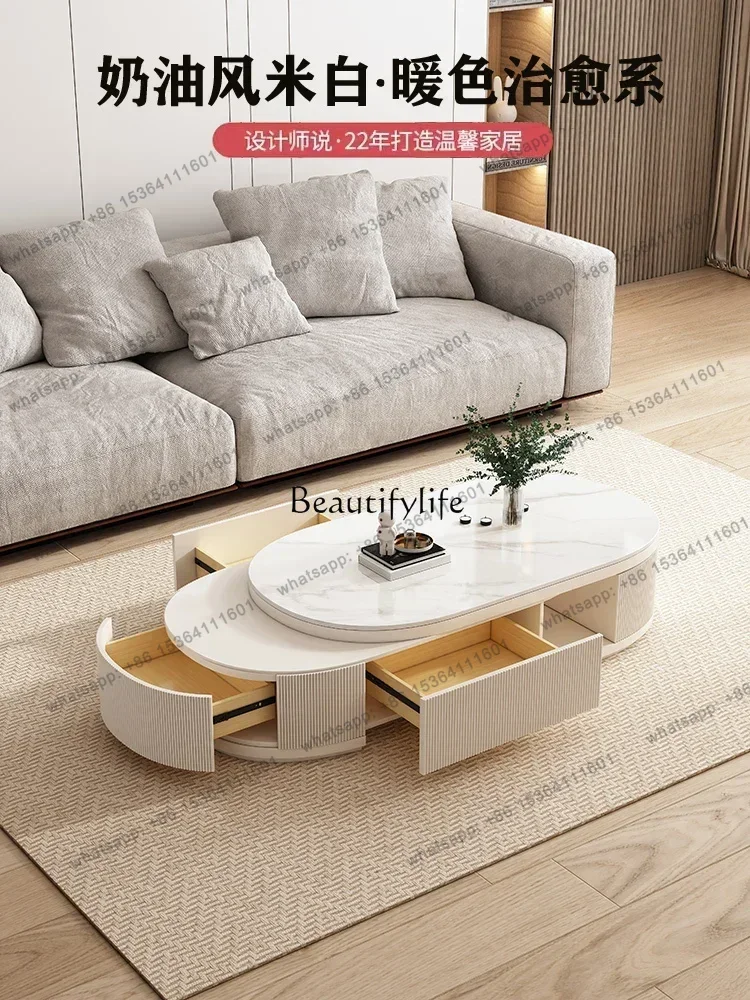 Customization Rock Slab TV Cabinet Coffee Table Modern Household Small Apartment Advanced Sense Telescopic Combination