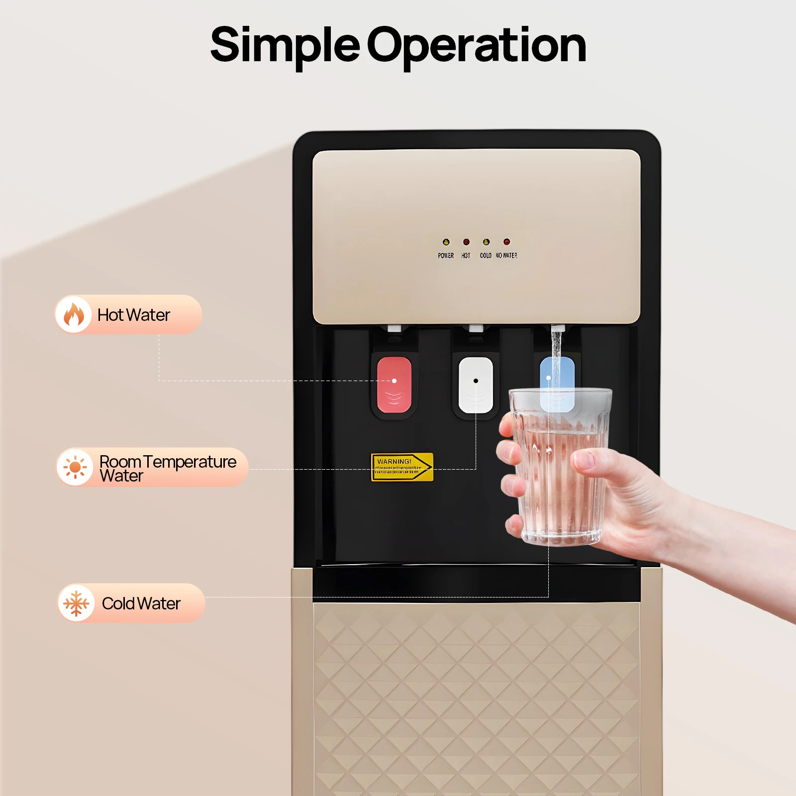 Dispensador de agua dorado champán, dispensador de agua de barril antiguo, vertical, elevado, ahorro de energía, hielo, oficina caliente