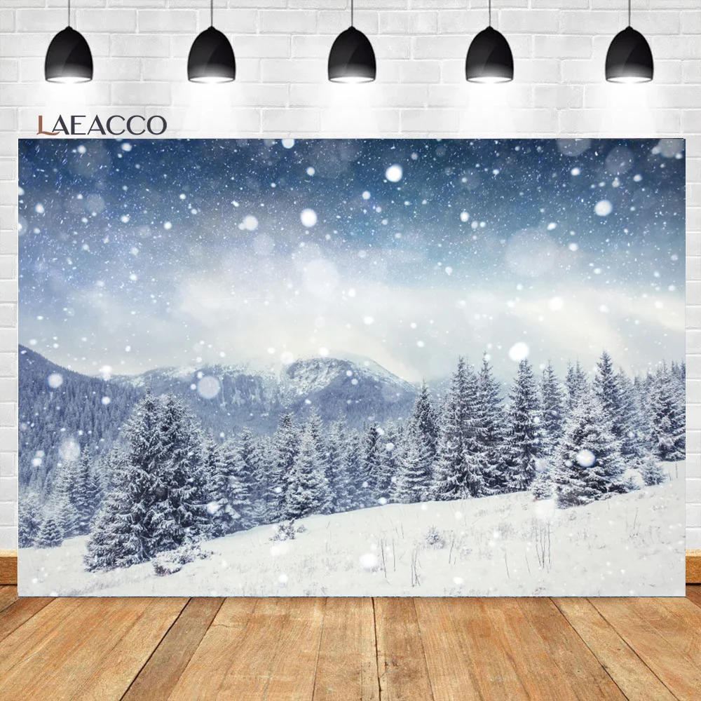 Laeacco Winter Snow Mountain Forest Christmas Tree Nordic Scenery Backdrop Photographic Photo Background For Photo Studio