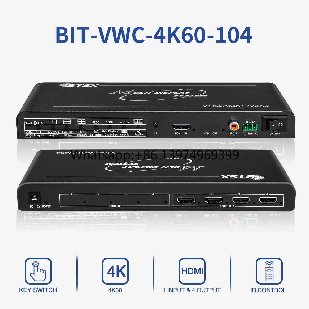 Bitvisus BIT-VWC-4K60-104 4K60 1080P Image Splicer for Input/Output Metal Construction for Large Screen Displays Advertising