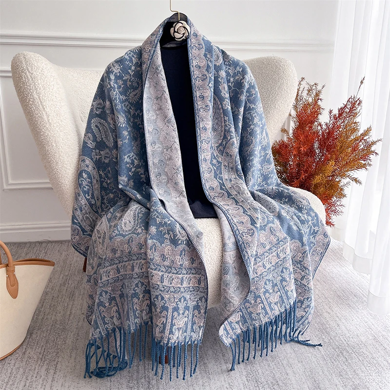 

Paisley Ethnic Scarf Cashmere Women Jacquard Pashmina Shawls Tassel Blanket Hijab Head Wraps Winter Scarves Foulard Bufanda