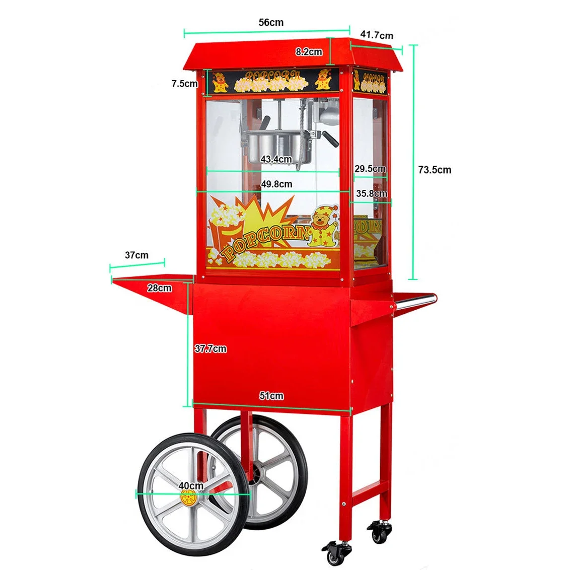 Professional 8 Oz Factory Price Automatic Vintage Popcorn Maker Large Electric Commercial Popcorn Machine on Cart Wheels