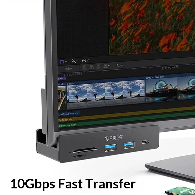 Fmouse Orico Multi Port Usb C Hub With Power Supply Card Reader And Mounting Clip For Desktop Pc Desk Computer External Devices