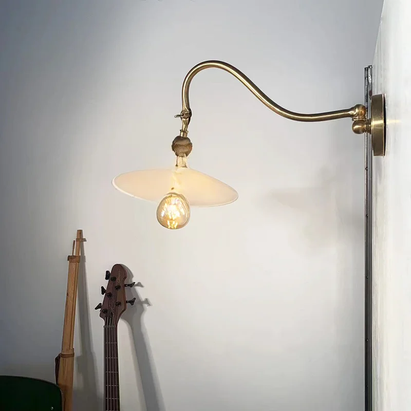 Wall lamp hat lampshade copper glass wall lamp corridor room retro lamp