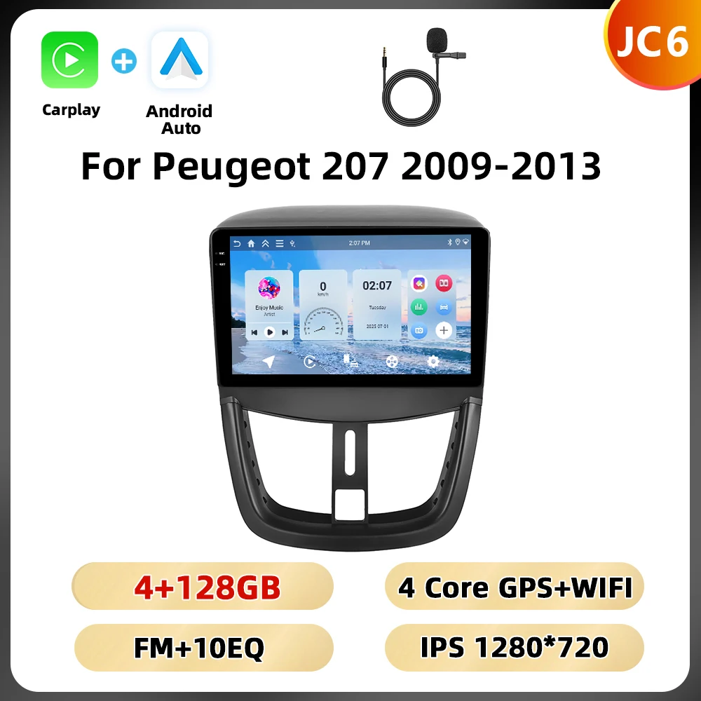 Podofo 8Core Qualcomm Autoradio Voor Peugeot 207 2009-2013 Multimedia Speler Carplay Android Auto 8 + 128G WIFI 4G GPS Auto Stereo
