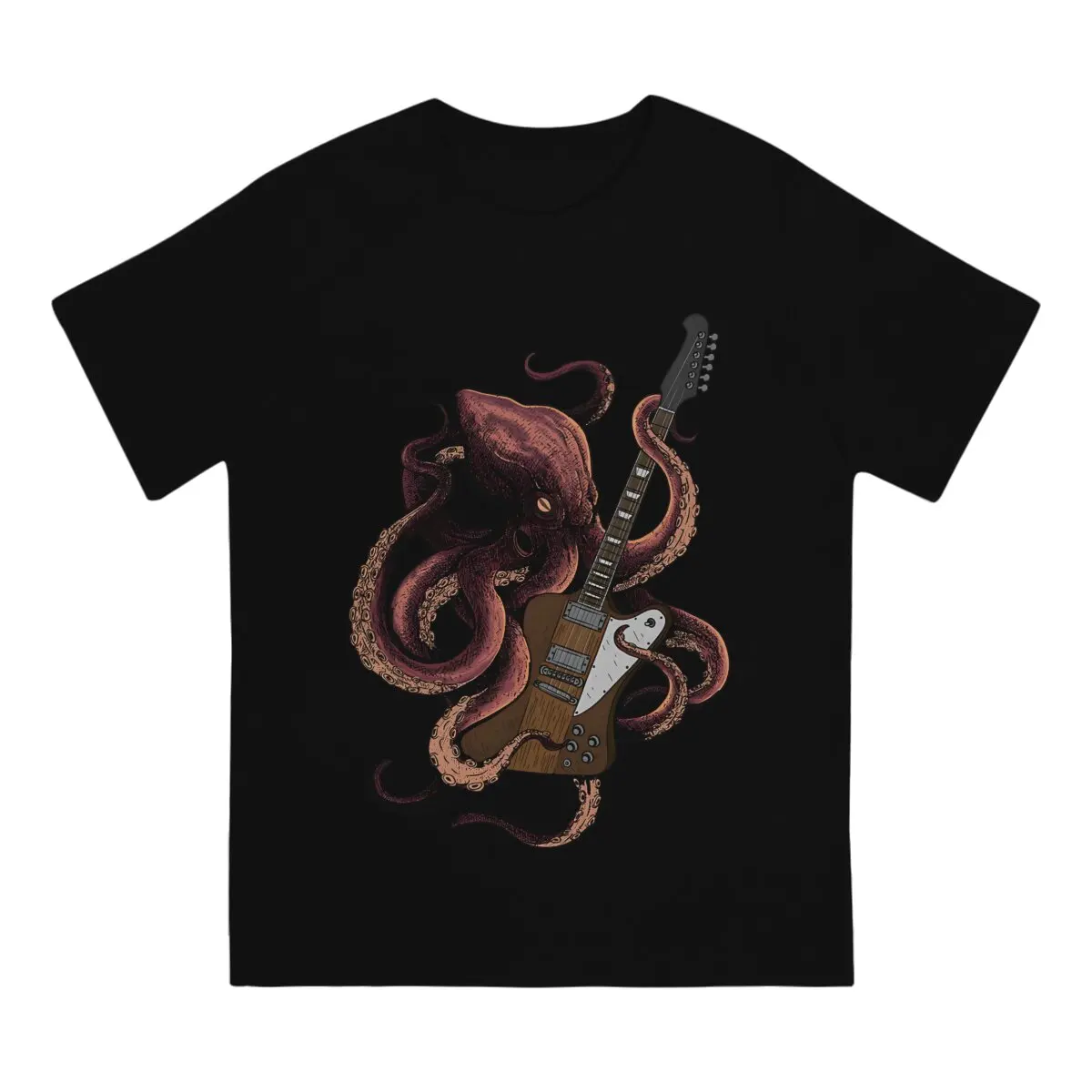 Octopus Playing Guitar Round Collar TShirt Octopus Fabric Basic T Shirt Men Clothes New Design Hot Sale