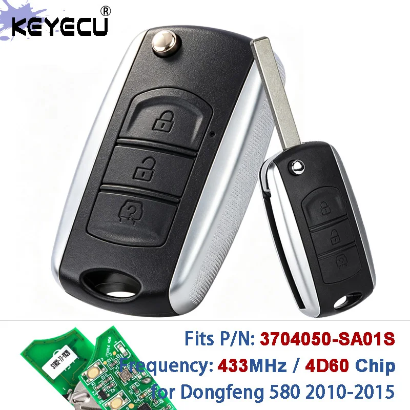 KEYECU P/N: 3704050-SA01S ASK 434MHz 4D60 Chip OEM Parts PCB Flip Remote Key Fob for Dongfeng 580 2010 2011 2012 2013 2014 2015
