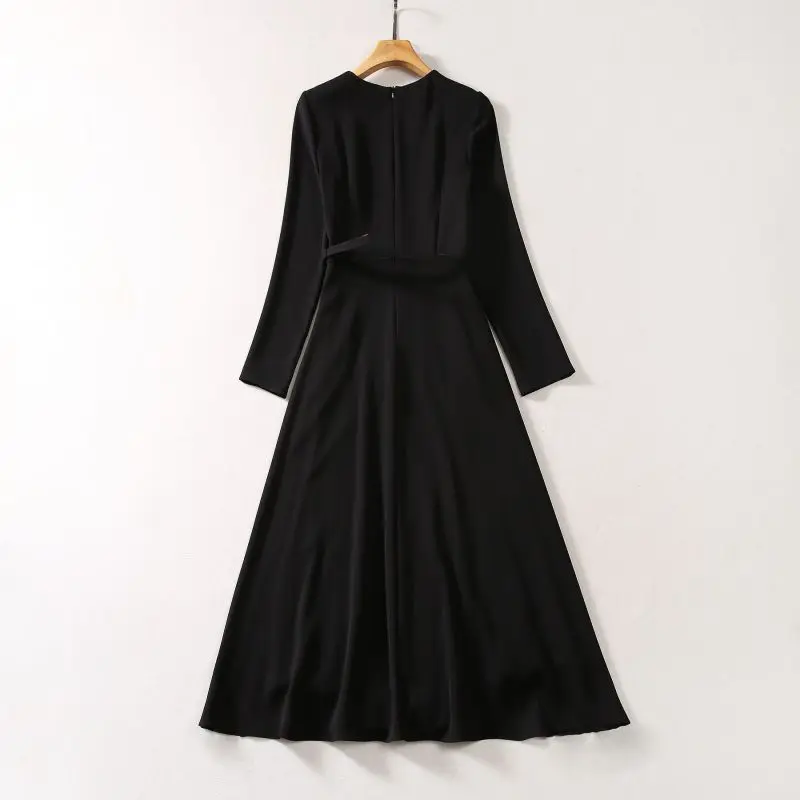 Princess Kate Middleton Dress New High Quality Runway Woman Dress O-Neck Long Sleeves Elegant Contrast Color Pleated Dresses NP