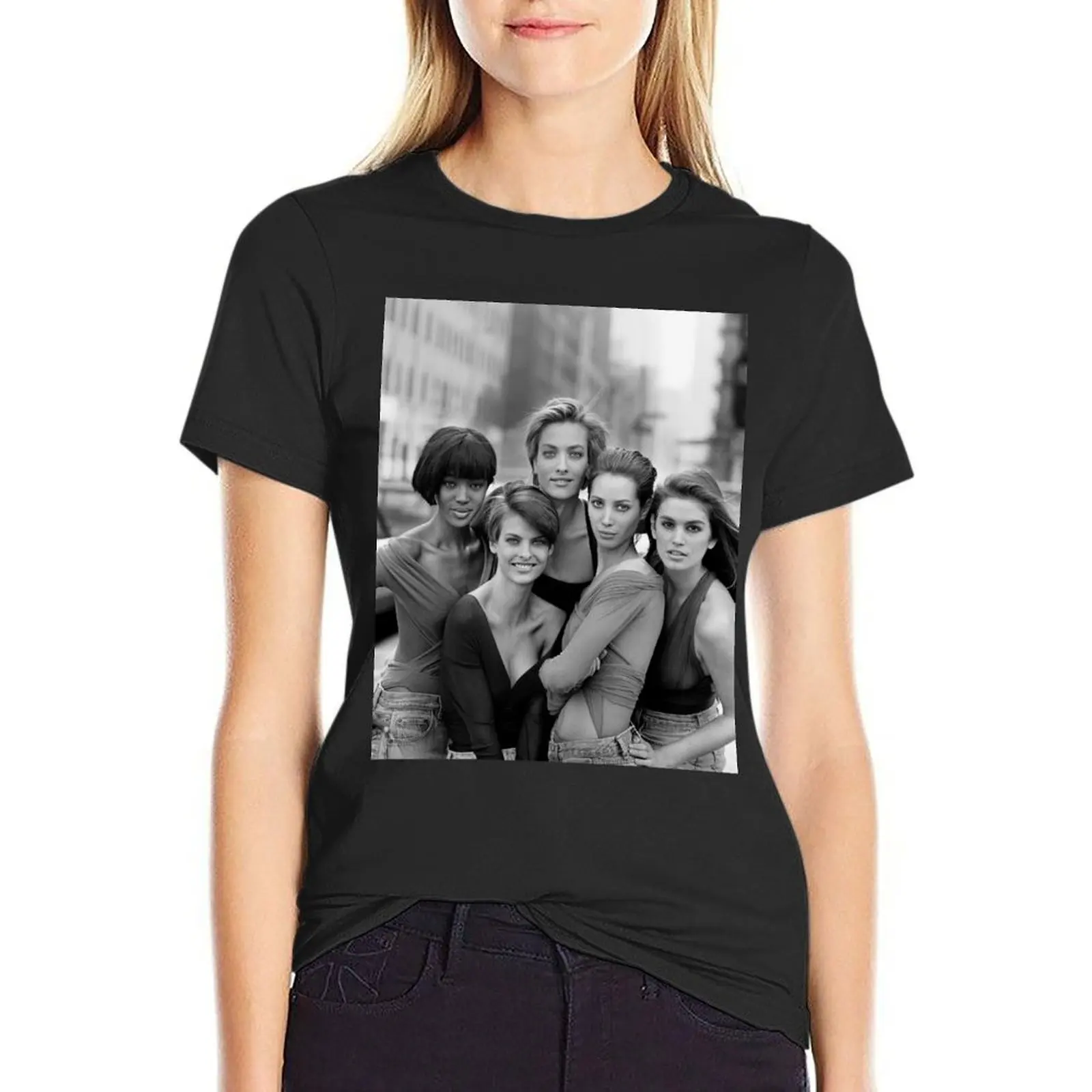 90s Top 5 Supermodel T-Shirt female plus sizes t-shirts for Women cotton