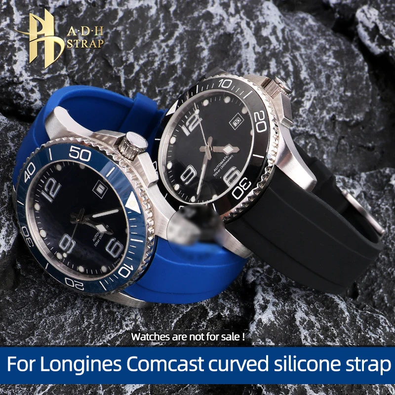 For Longines Comcast Curved Silicone Strap Arc interface Watcrproof and Soft 21mm 22mm Men's Watch Band Belt