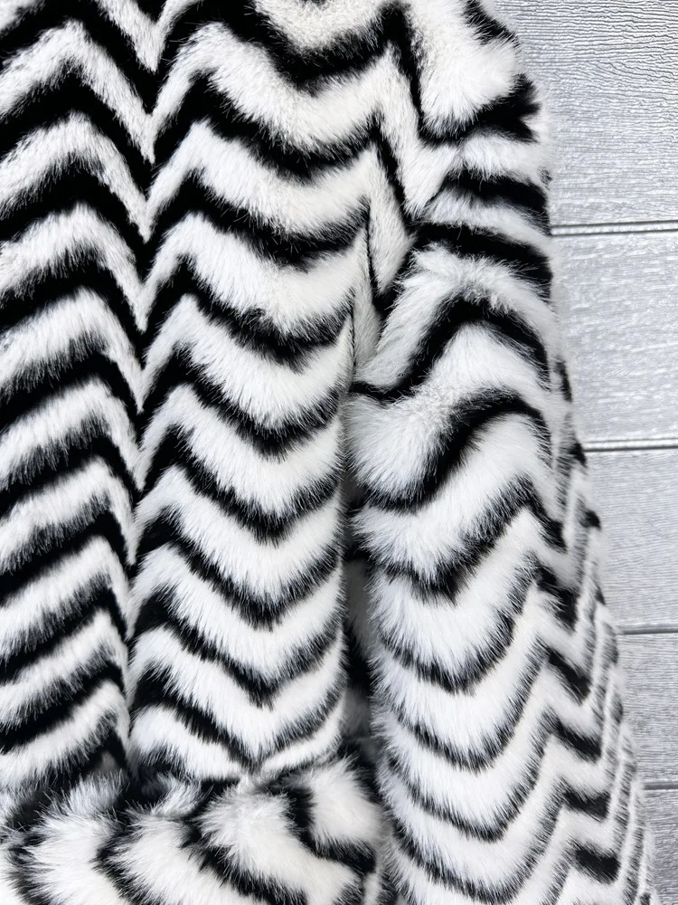 ZADORIN Super Long Women Faux Fur Coat Luxury Lapel Thick Warm Black White Striped Furry Women Jacket Winter Clothes Women 2024