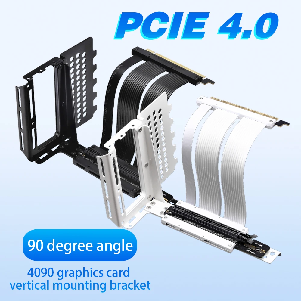 

White Riser PCI-E 4.0 X16 Extension Cable 90 Degree Angled 4070 4080 4090 Graphics Video Card Vertical Mounting Bracket Holder