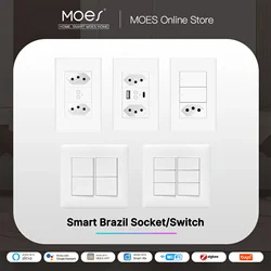 MOES Tuya WiFi Brazil Socket Outlet Independent Switch and Zigbee Light Switch 4/6 Gangs Alexa Google Home Voice Control