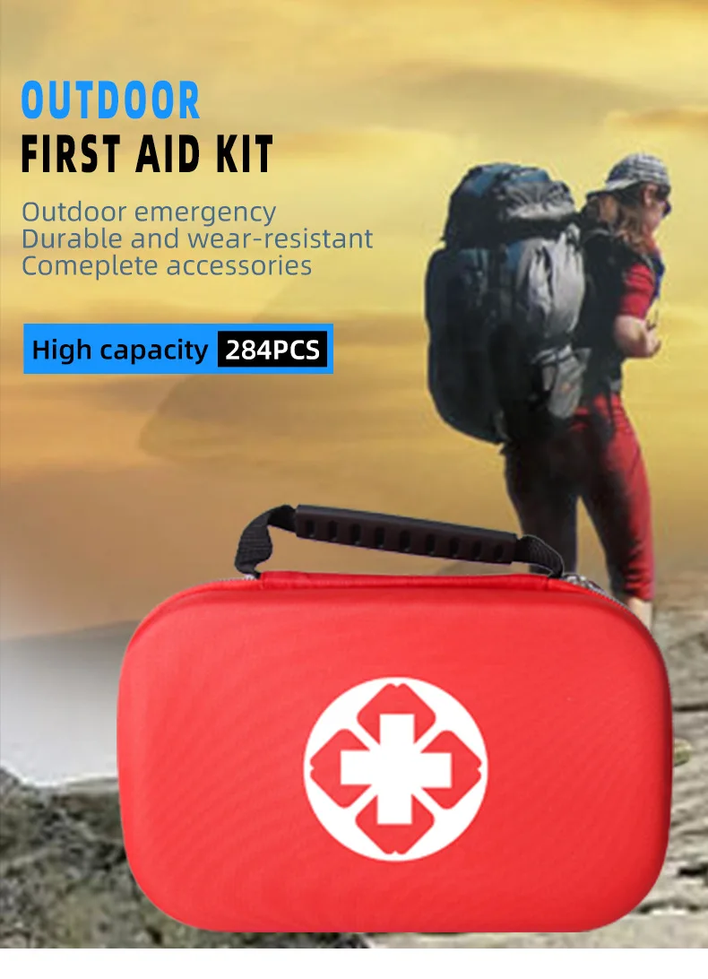 284pcs First Aid Kit Bag, Waterproof Portable Emergency Medical First Aid Kit For Household Travel Camping Medicine Survival