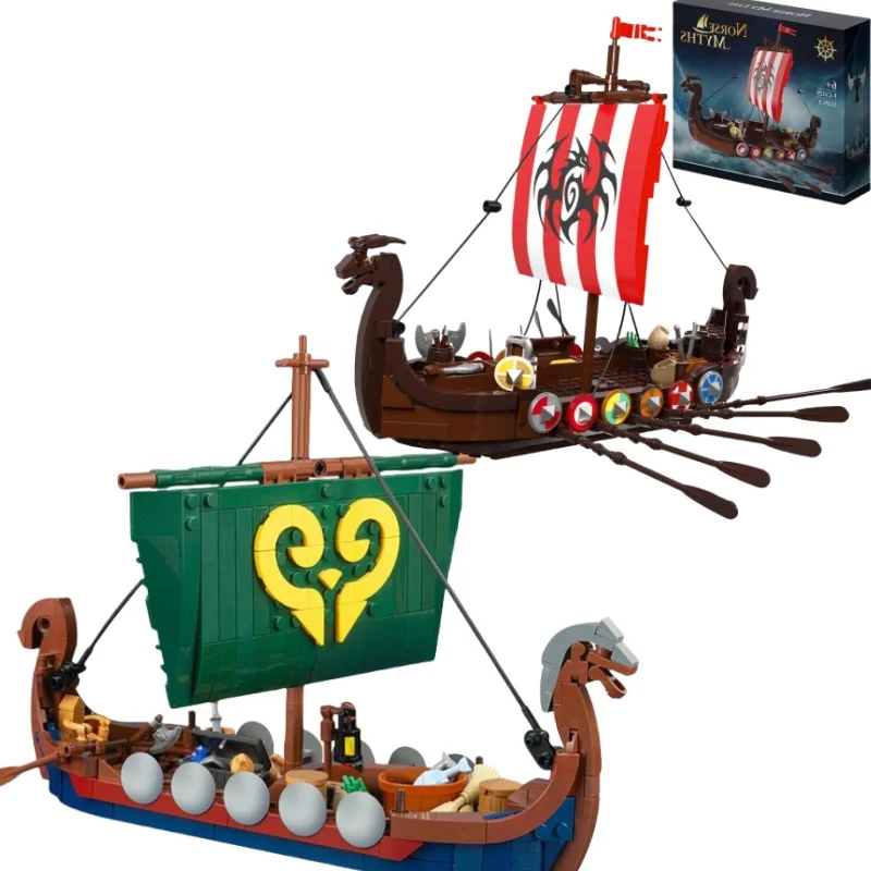 

New in Medieval Military Viking Ship Long Boat Model Building Blocks Figures Bricks Ship in A Bottle Funny Expert Toys for Kids