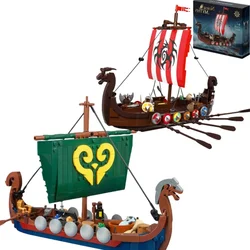 New in Medieval Military Viking Ship Long Boat Model Building Blocks Figures Bricks Ship in A Bottle Funny Expert Toys for Kids