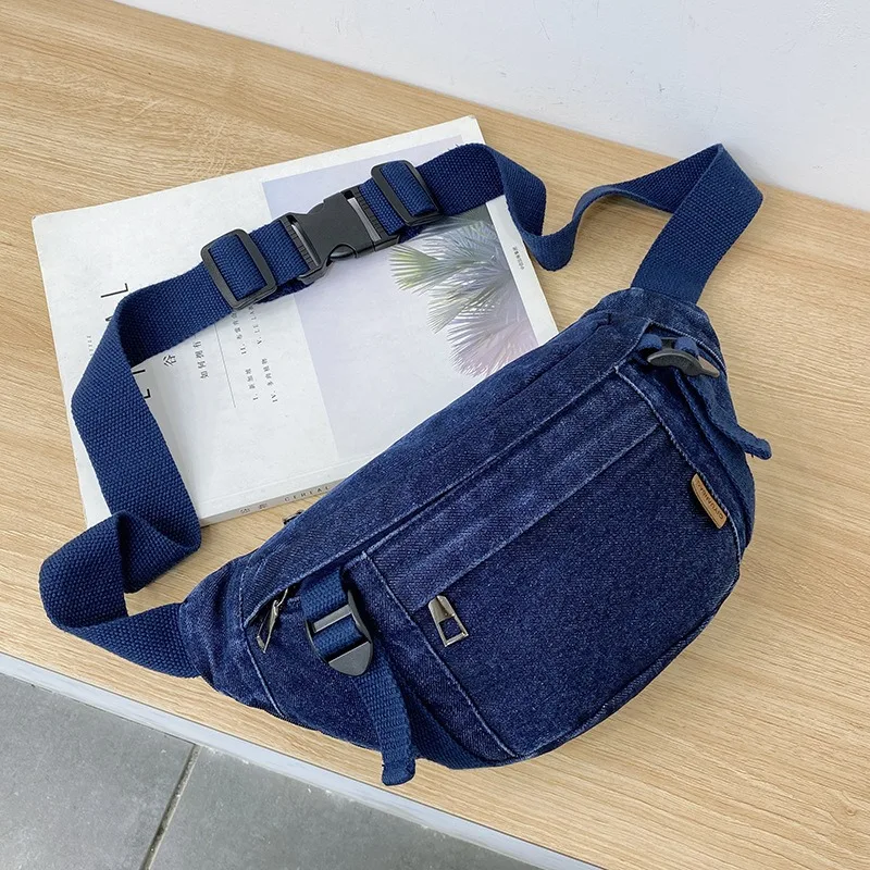 

Fashion Solid Colour Denim Fabric Fanny Packs For Women 2025 Trendy Waist Bag Female Waist Pack Ladies Crossbody Chest Bag