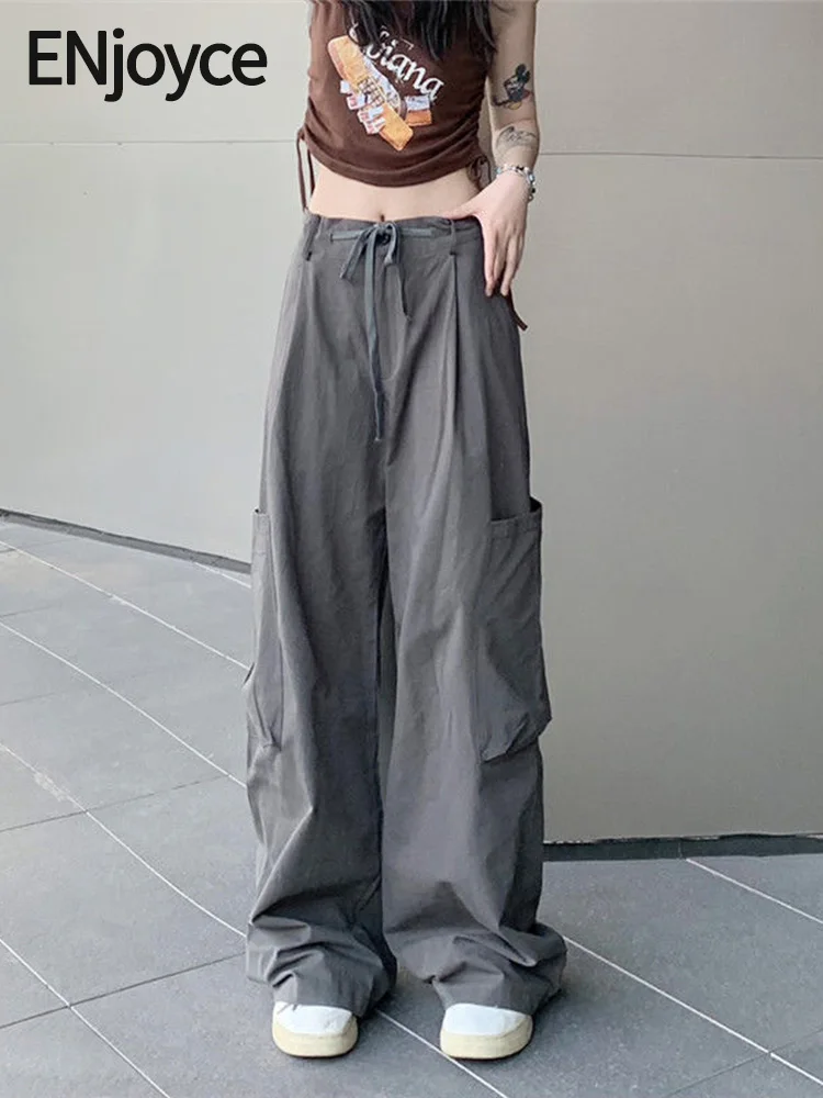 

ENjoyce Y2K Streetwear Women's Trousers Casual Loose Drawstring High Waist Joggers Baggy Sweatpants Cargo Pants for Summer