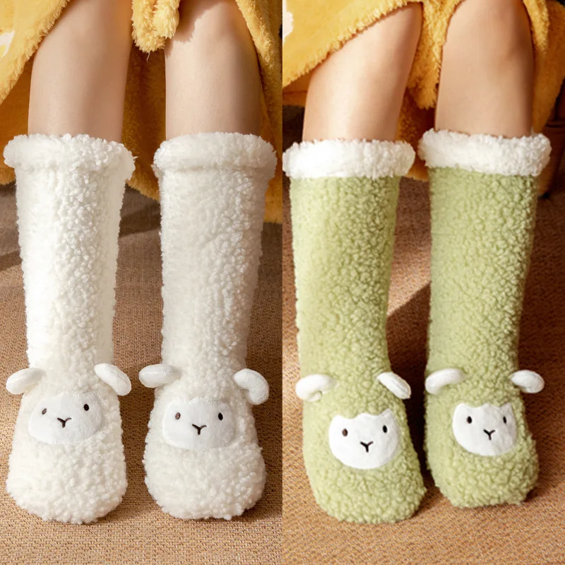 

Thermal Wool Slipper Socks for Women Non-Slip Indoor Floor Ski Socks Extra Thick Plush Winter House Booties with Grips